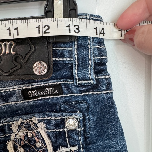 Miss Me Jeans Dark Blue Skinny with Fleur de Lis Embellishments - Picture 9 of 11